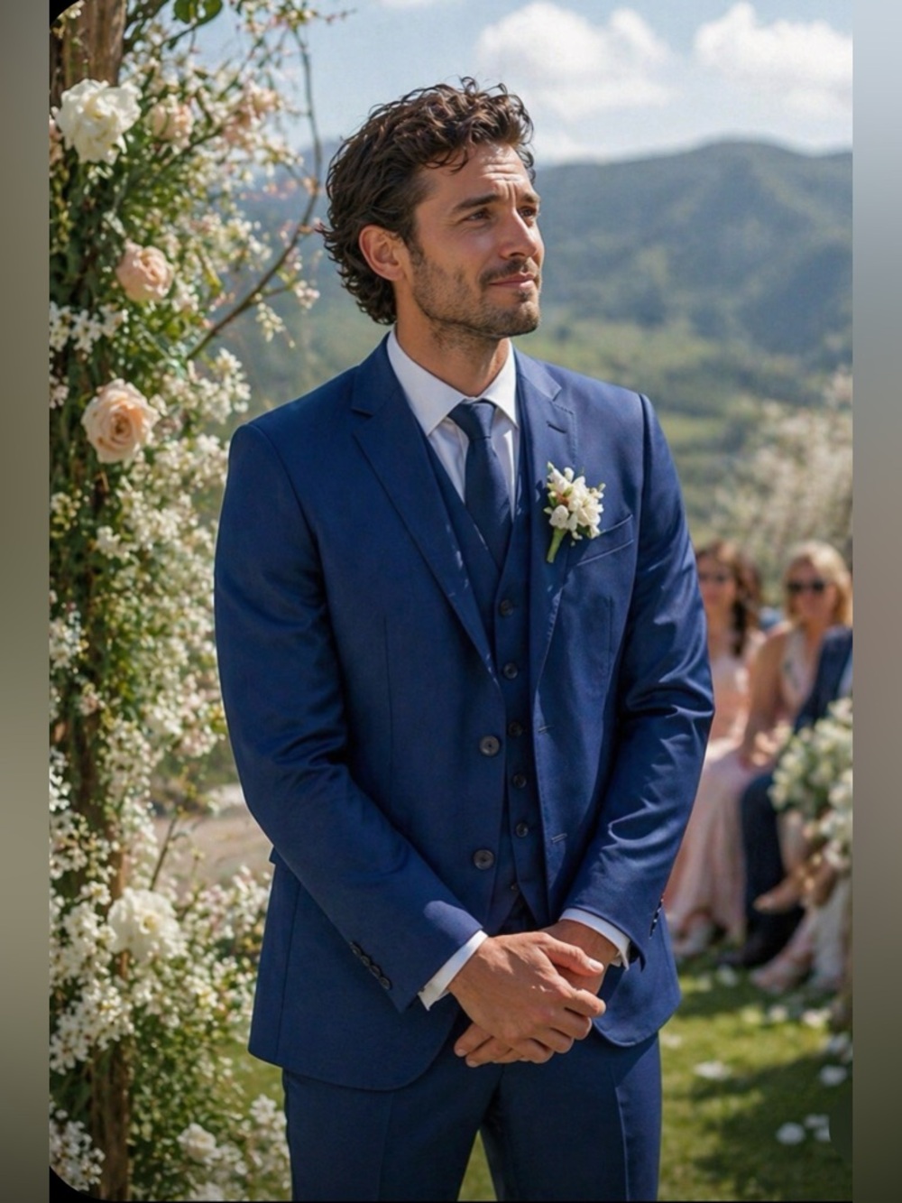 American Rag Men's 3 Piece Slim Fit Blue Suit Wedding Business CEO Church
